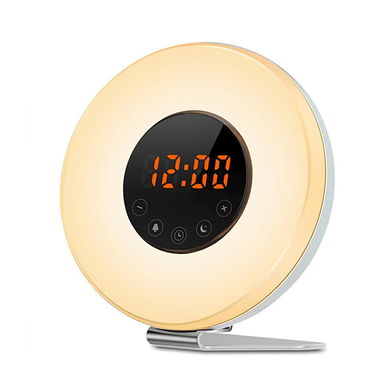 

Wake Up Light Alarm Clock Sunrise/Sunset Simulation Digital Clock with FM Radio 7 Colors Light Sounds Function Touch Control