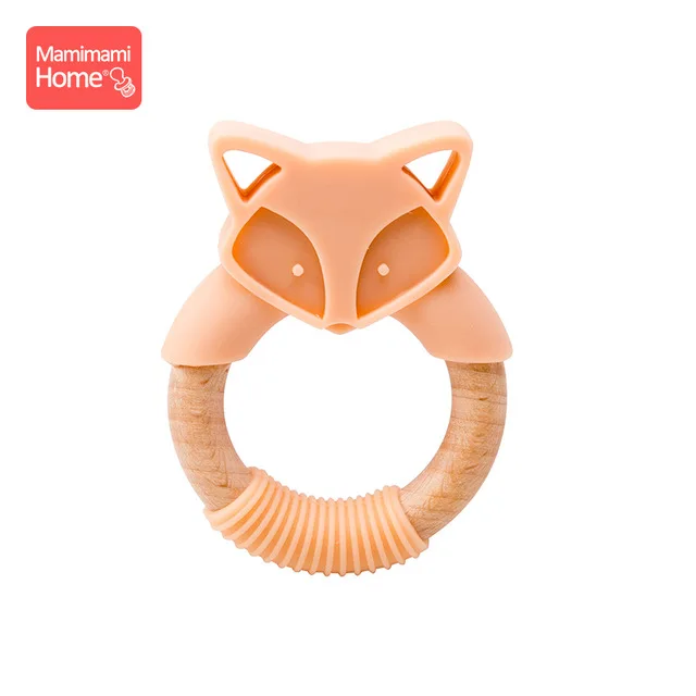 peach fox ring Mamihome Baby Wooden Teether Animal Ring Silicone Rodent Beech Wooden Blank Rabbit Ears baby products Toys Pacifier Pendant Gift - Цвет: peach fox ring