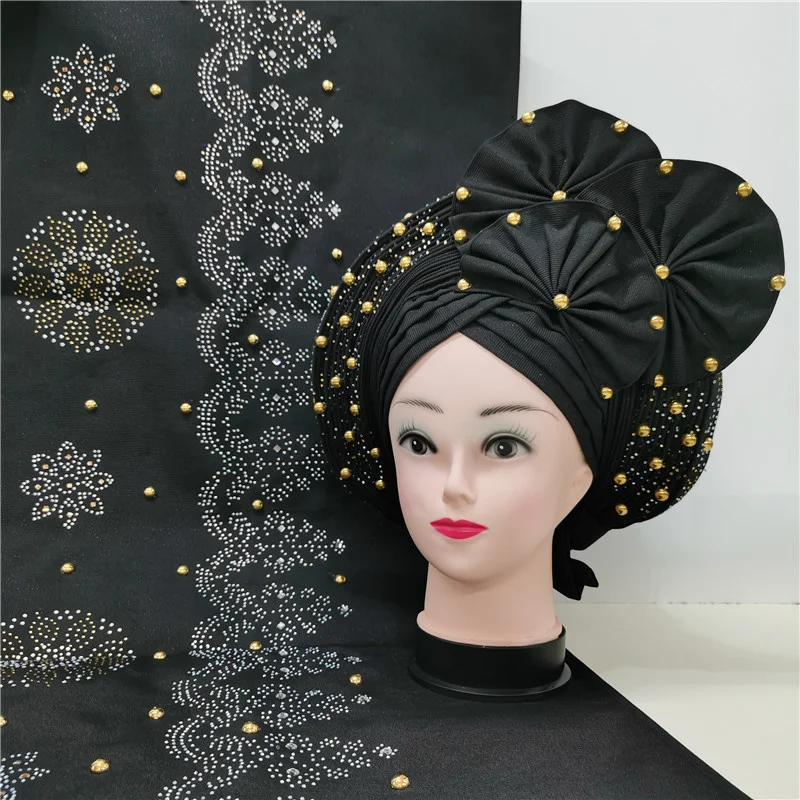 Нигерийский гелевый головной убор с камнями шалью уже изготовленной авто тюрбан