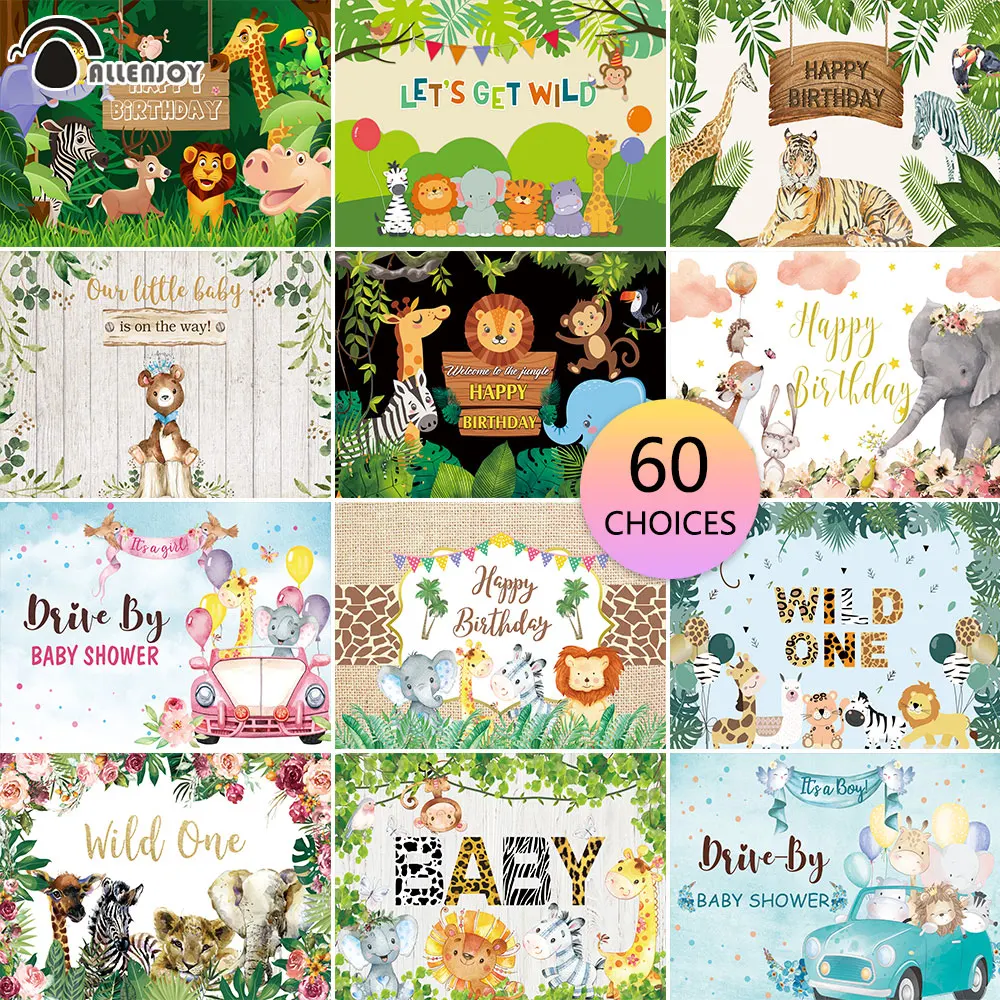 

Allenjoy Safari Party Baby Shower 1st Birthday Backdrops Wild Jungle Animals Child Newborn Event Background Kid Vinyl Wallpapers