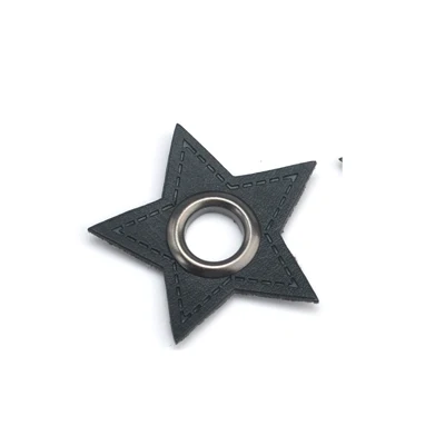 Black black eyelet 30 шт./лот, звезда, черный/коричневый цвет, искусственная кожа, пришитые значки, нашивки, этикетки+ Внутренние 8 мм Металлические латунные люверсы, люверсы - Цвет: Black black eyelet