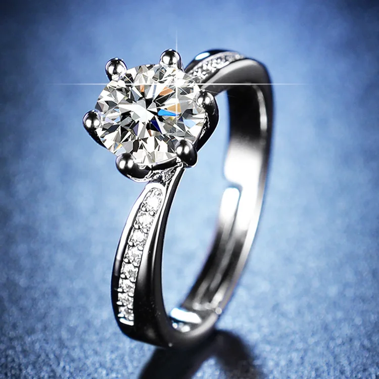 

2021 Trendy Six Claw Zircon White Gold 925 Silver Ring Female Engagement Wedding Rings for Women Accessories Jewelry Wholesale
