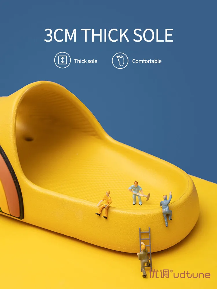 

Fashion Slippers Women Rainbow Slides Summer Bathroom Leak Men Indoor Shoes Soft EVA Non-slip Sandals Man Platform Home Slipper