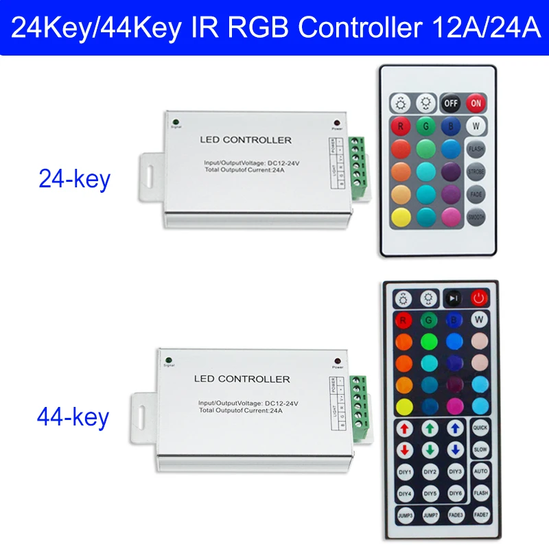 24 44-Key IR Remote RGB Controller lamp Dimmer 12A 24A For 5050 2835 LED Strip light Aluminum RGB Wireless Controller DC12V-24V