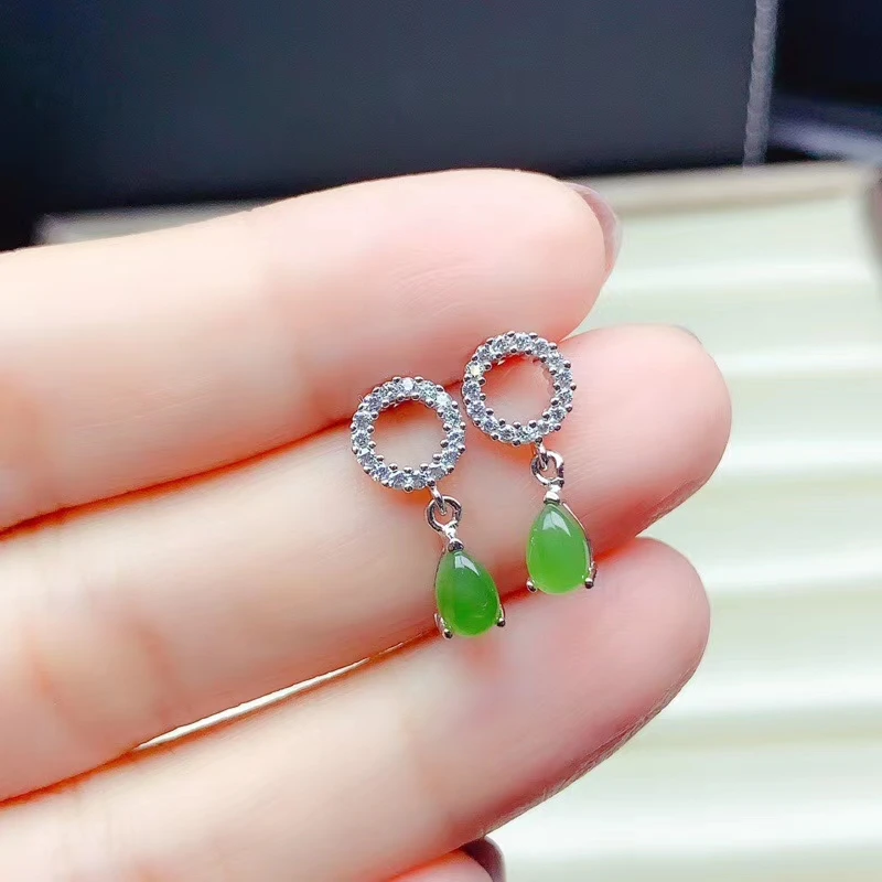 

fashion natural green Jade stud earrings for women jewelry real 925 silver gold plated waterdrop gem good color girl gift