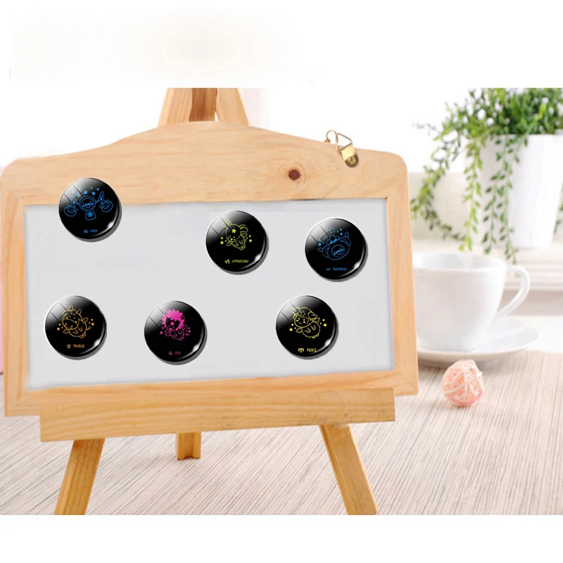 30 мм стеклянный милый мультяшный Знак зодиака магнит на холодильник 12 созвездий