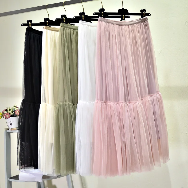 Пышным длинные фатиновые юбки Милые однотонные Туфли качели лоскутное Boho