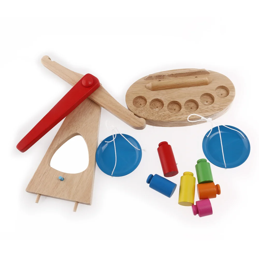 

Funny Wooden Balance Scale Children Educational with 6 Multicolor Weights