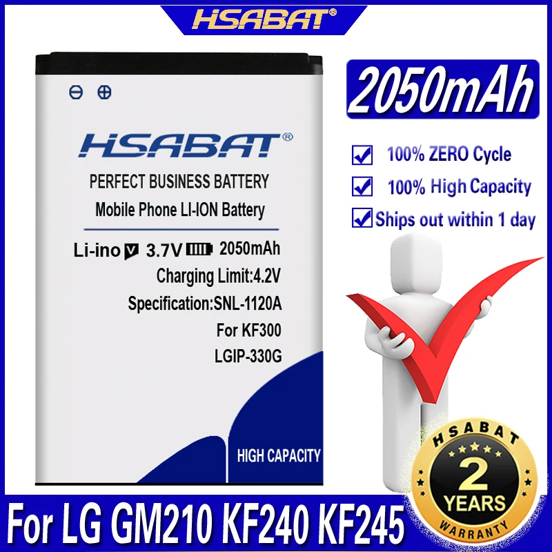 Аккумулятор HSABAT 2050 мАч мобильный телефон с аккумулятором для LG GM210 KF240 KF245 KF300 KF305