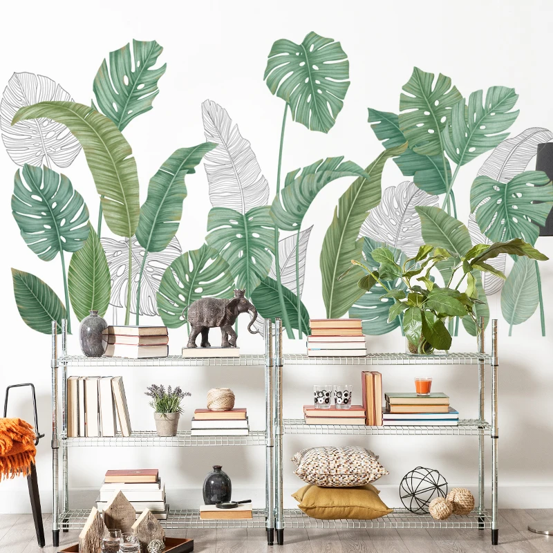 DIY Тропические Зеленые листья в скандинавском стиле Наклейки для декора стен