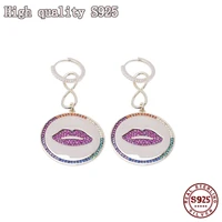 fashion jewelry s925 silver needle red lips fun personality atmosphere rainbow crystal long exaggerated charm womens earrings