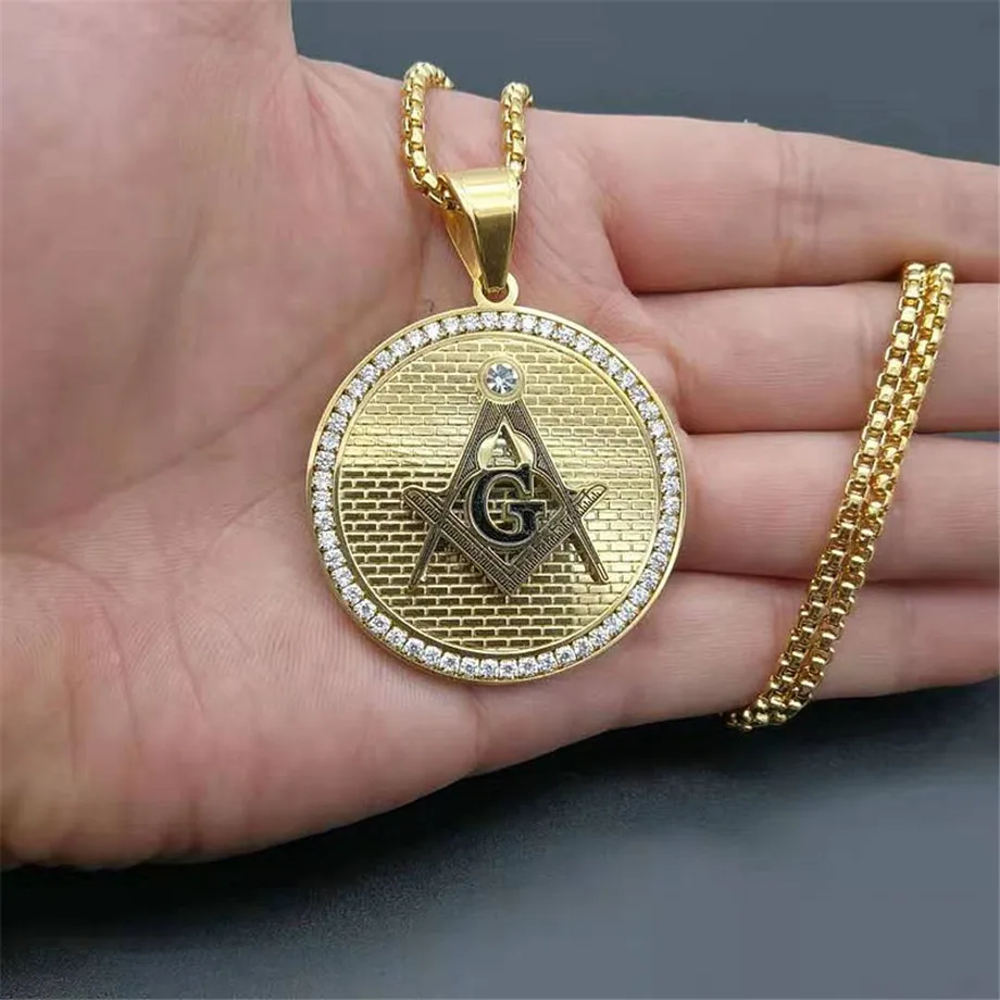 Купи Hip Hop Stainless Steel Masonic Symbol Necklaces & Pendants For Women/Men Gold Color Free-mason Fashion Jewelry Dropshipping за 620 рублей в магазине AliExpress