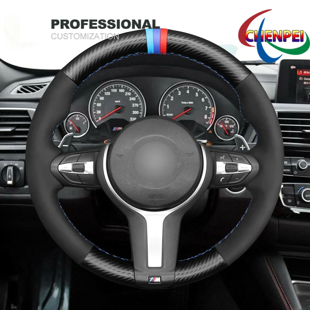 

DIY Hand-Sewn Carbon Fiber Suede Car Steering Wheel Cover For BMW F30 F34 F22 F23 F32 F33 F36 Car Interior Accessories