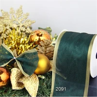 n2091 63mm christmas green metallic ribbon for gift packaging wired edge ribbon 25yards roll