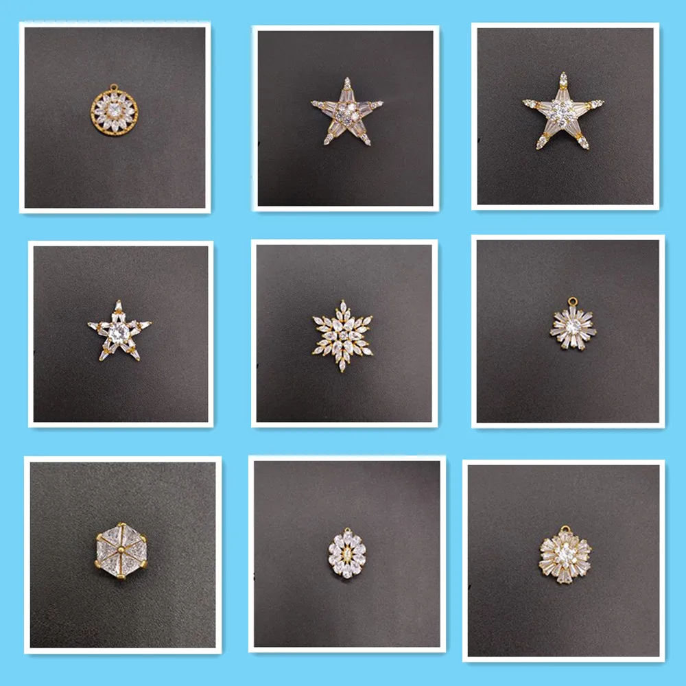 Zircon Charms for Jewelry making Crystal Flatback Button 100pcs Star Charm Pendant Snowflake Embellishments for Wedding Zircons