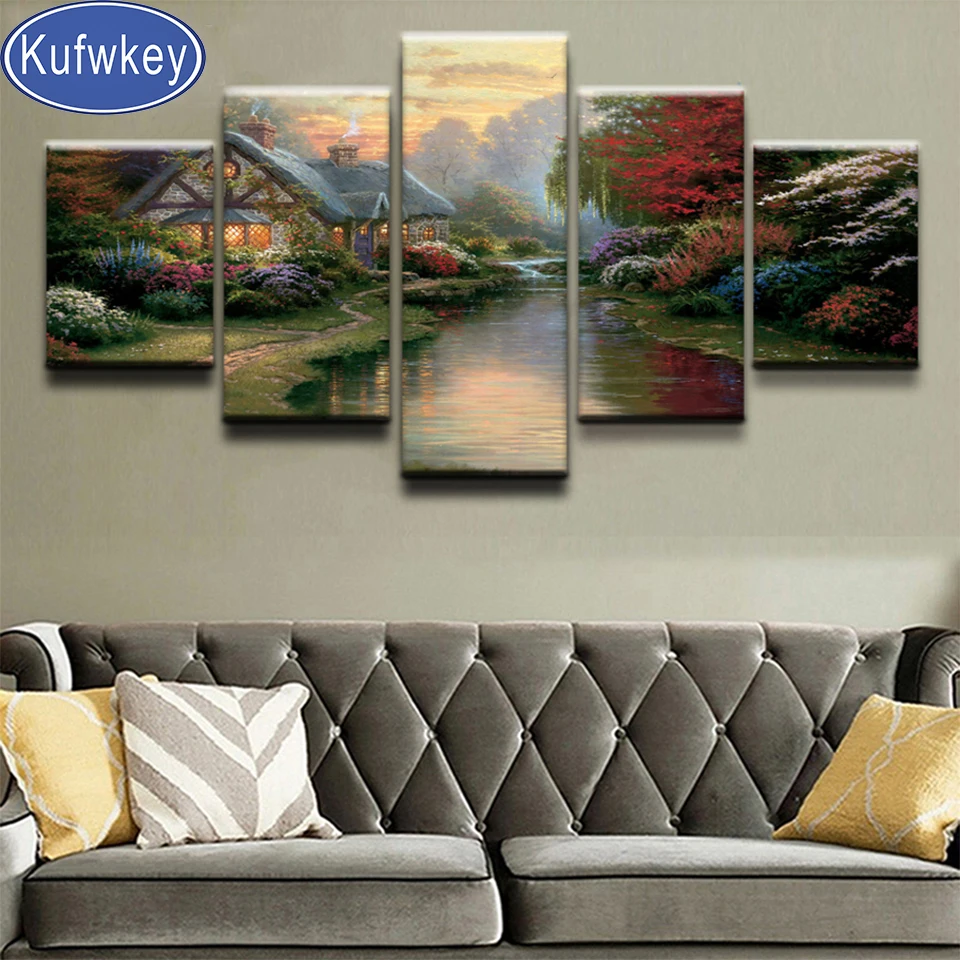 Diy Рукоделие европейский коттедж пейзаж 5 шт. алмазная живопись полная квадратная