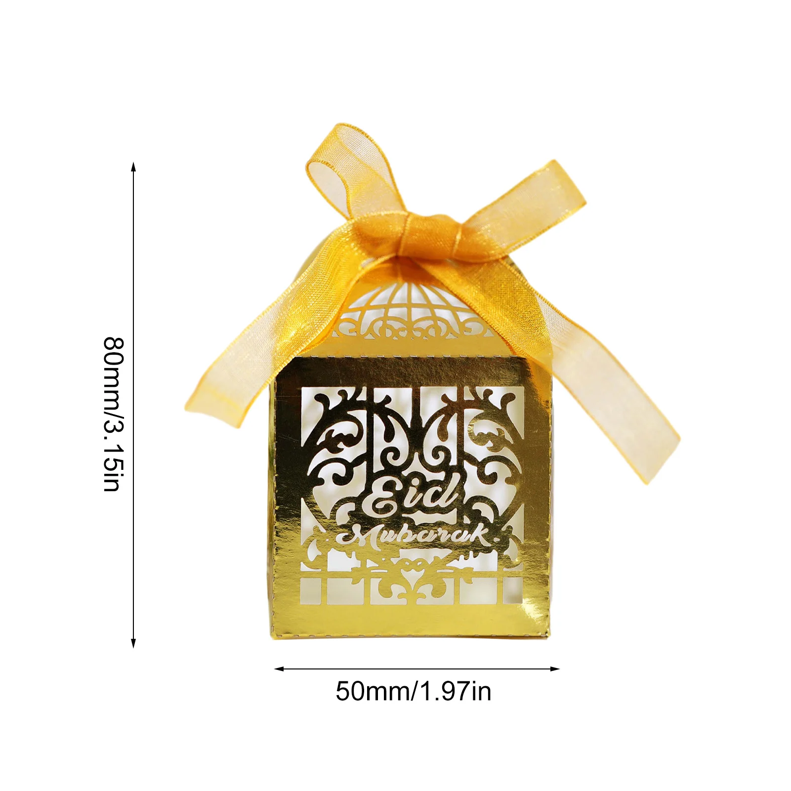 

50PCS Eid Mubarak Candy Box Favor Box Ramadan Kareem Gift Boxes Islamic Muslim Festival Happy Al-Fitr Eid Event Party Supplies