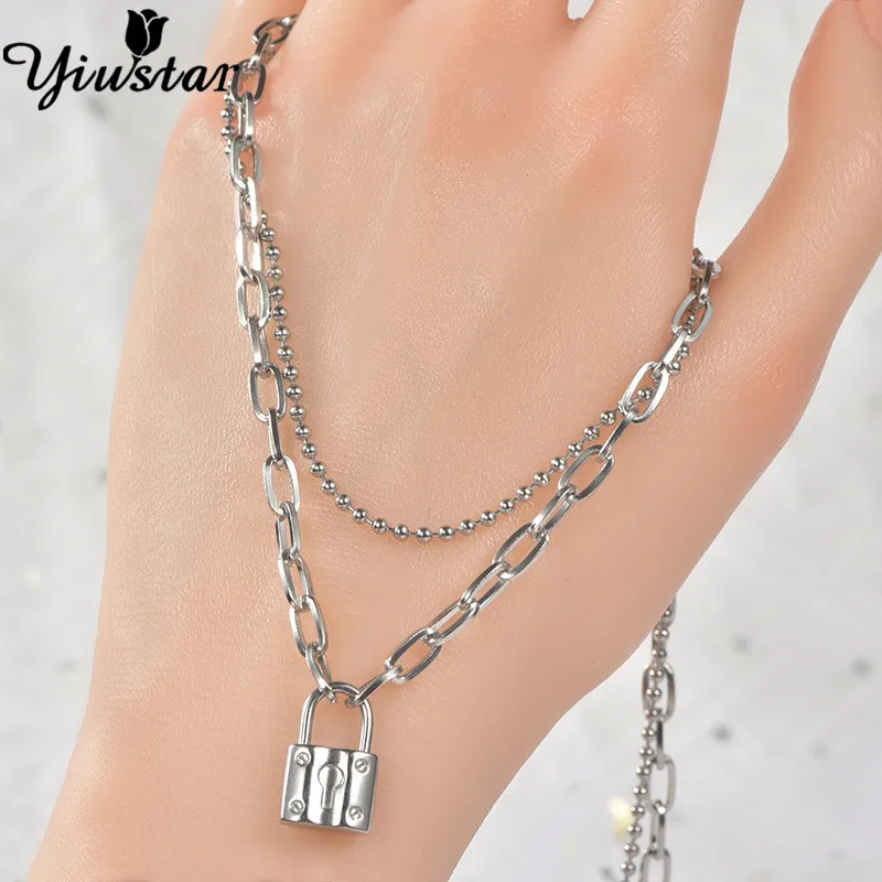 

Trendy Hip Hop Lock Pendant Necklace Thick Chain Men Love Heart Necklace Key Couple Gift for Women Multi Layer Jewelry Wholesale