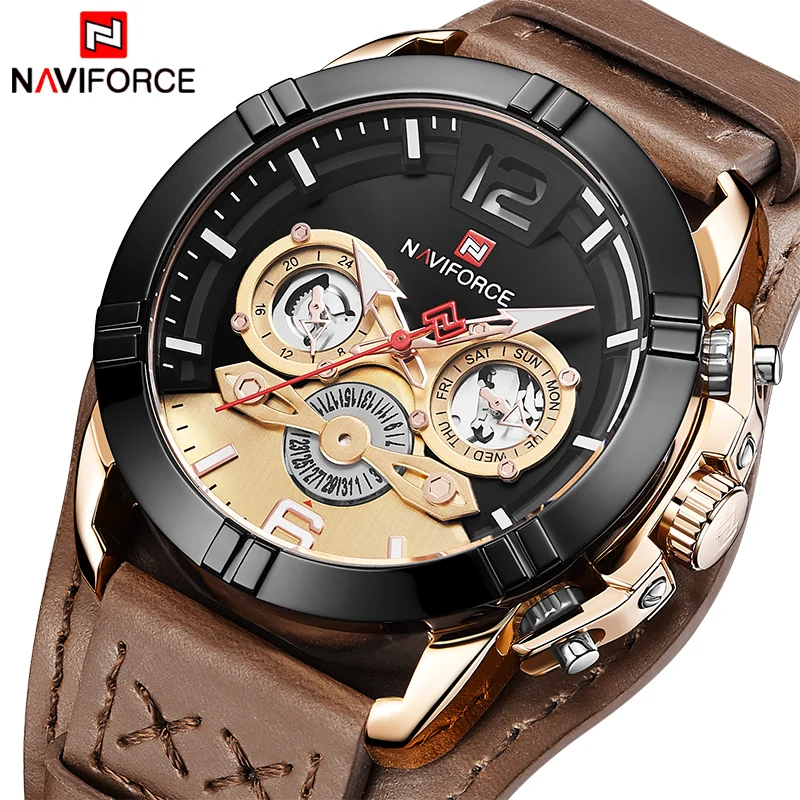 Мужские часы Топ бренд класса люкс NAVIFORCE мужские кожаные спортивные наручные