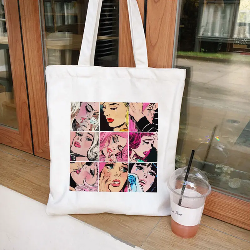 

Nine Palaces Crying Lady Harajuku Casual Female Shoulder Canvas Bag Ins Large Capacity Tote Summer Reusable Women Shopping Bags