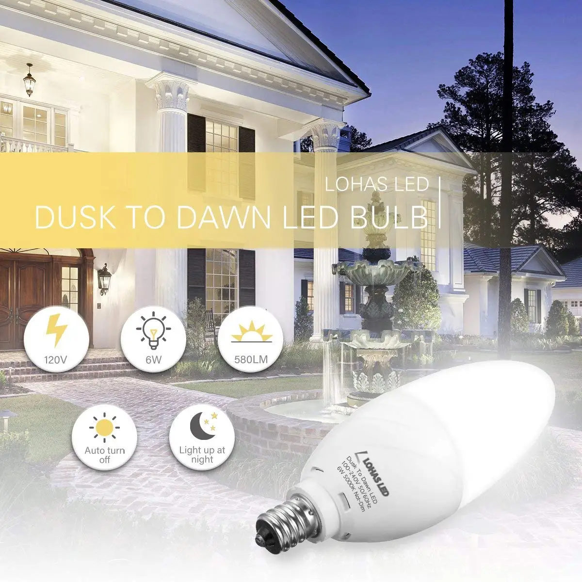 E12 светодиодный Сенсор ночной Светильник лампы канделябры заката до рассвета 6 Вт