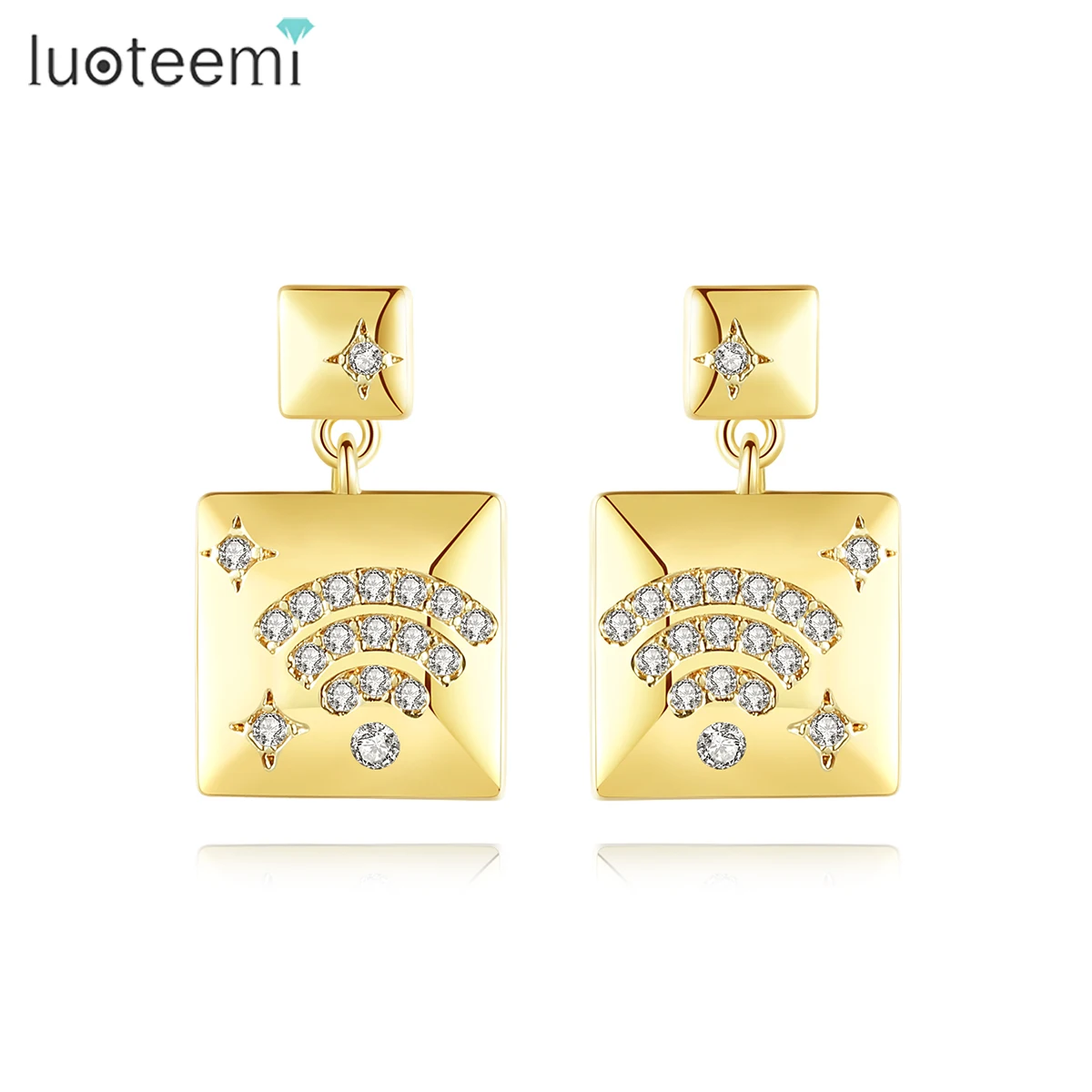 

LUOTEEMI Square Drop Earrings for Women WiFi Signal Pattern Tiny Cubic Zircon Fashion Jewelry Dating Birthday Christmas Gifts