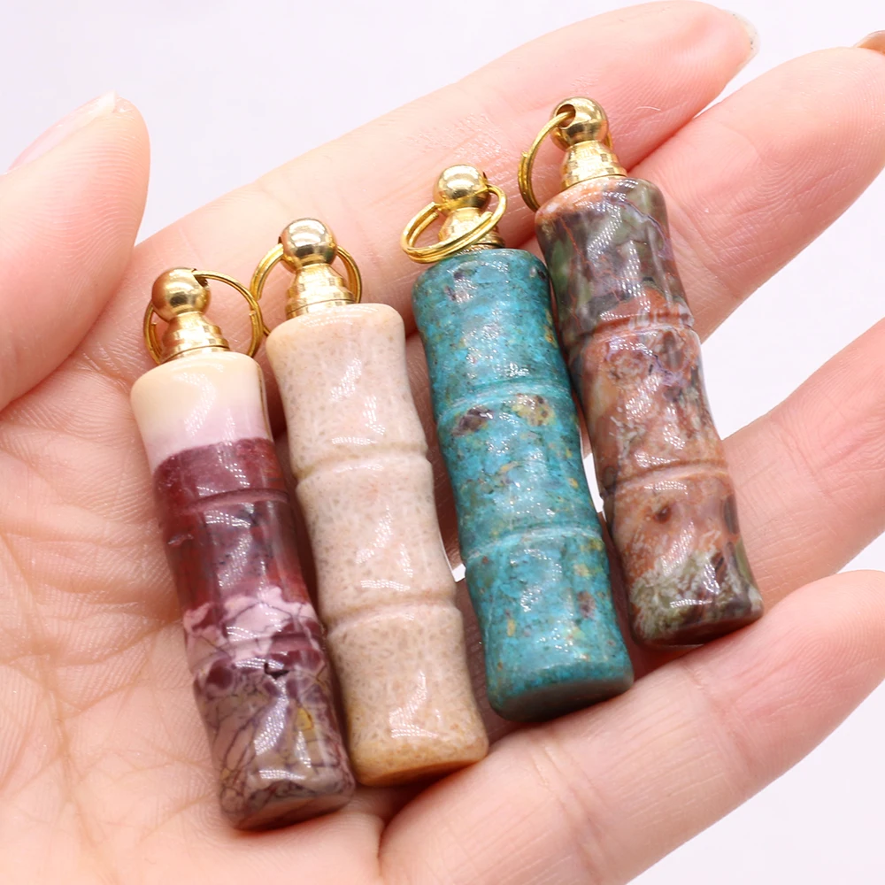 

Natural Stone Gem Perfume Essential Oil Bottle Bamboo Pendant Handmade Crafts DIY Necklace Jewelry Accessories Gift Make 11x48mm