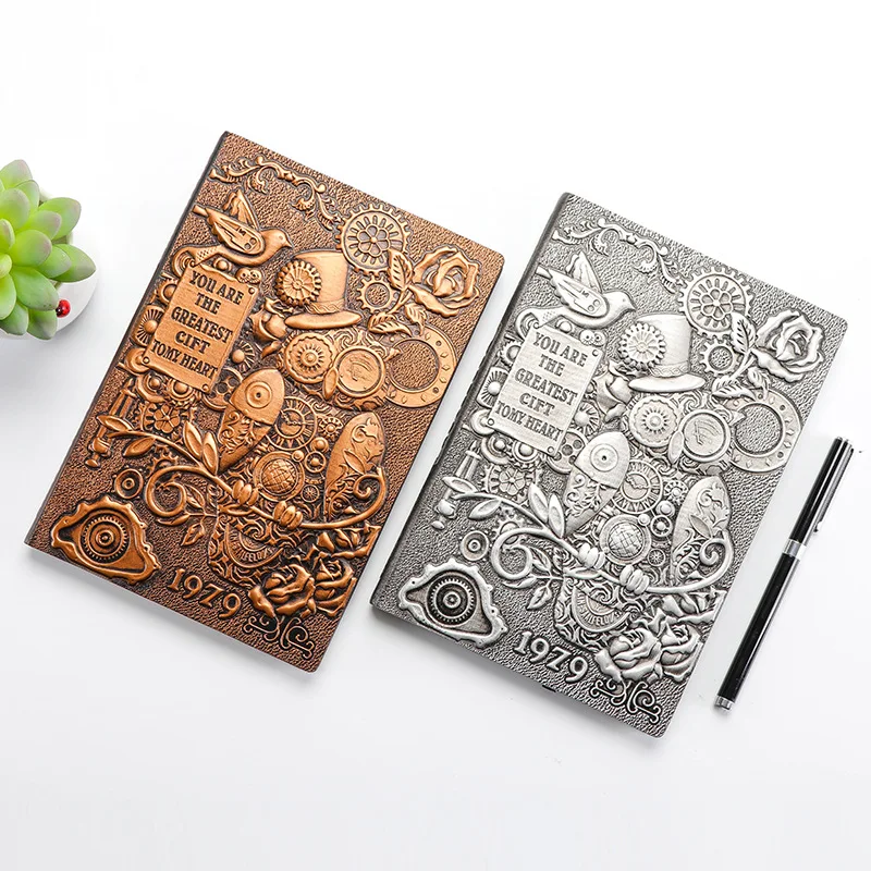 Retro Colored Relief Notebook A5 Leather Hard Cover Diary 100Pages Ruled OWL Fashion Notepad Planner Gift Collection | Канцтовары для