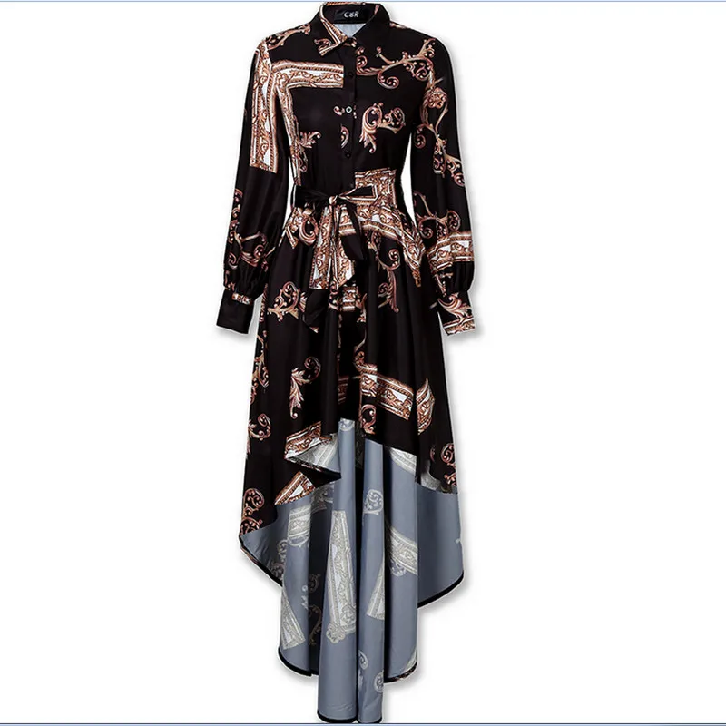 2019 осень барокко женское платье с отложным воротником Boho Цветочные цепи печати