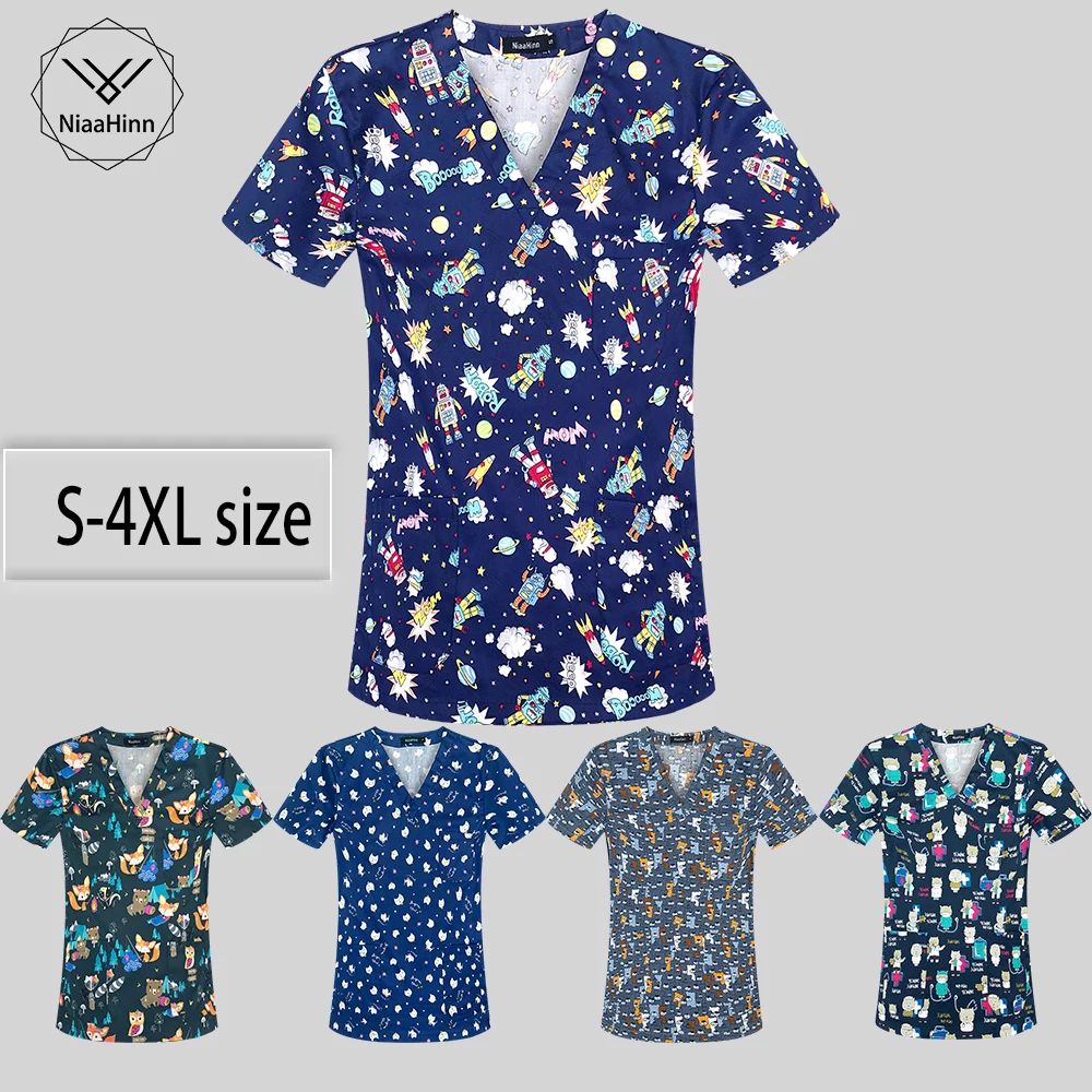 

Men's New Work Clothes Tops Cool Fashion Outdoor Breathable Dustproof Nursing Shirt Laboratory Spa T-shirt Cotton Scrubs Clothes