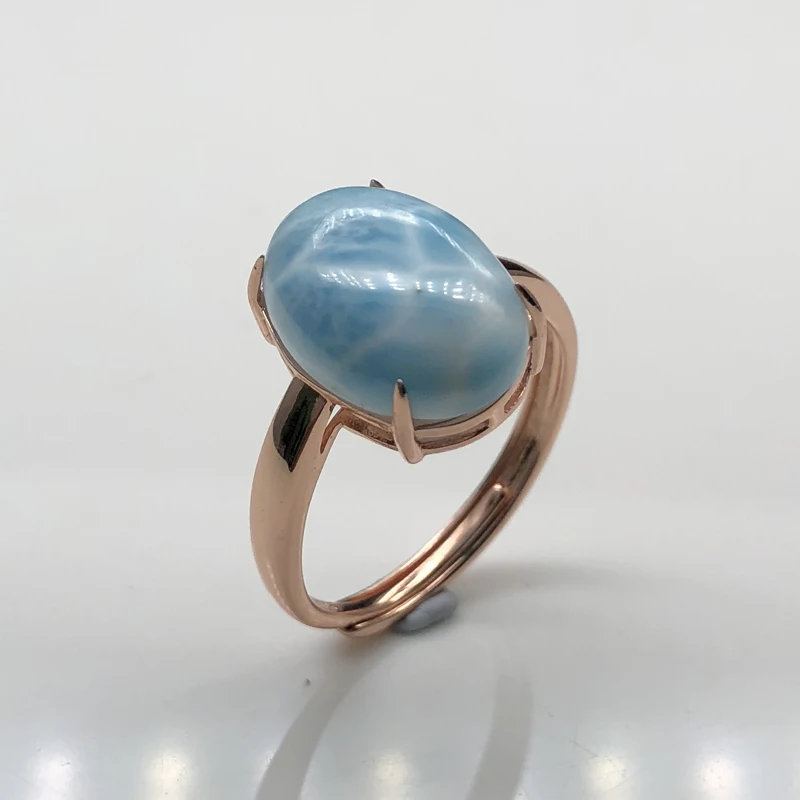 Стиль, овальные кольца с натуральным драгоценным камнем 10*14 мм, Larimar, серебро 925 пробы, простые и удобные в комплекте, ювелирные изделия для женщин