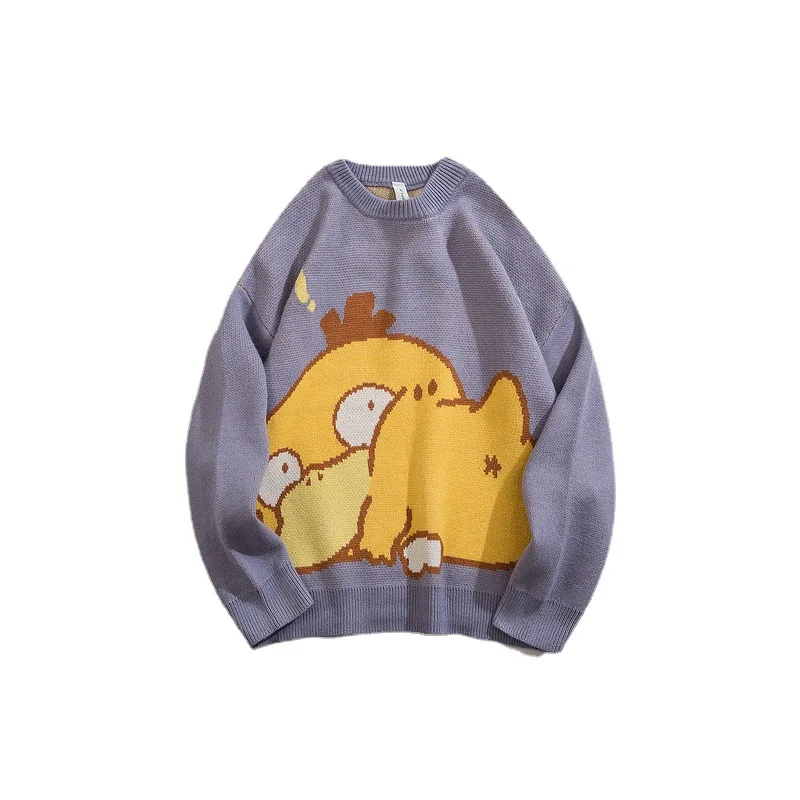 2021 korean fashion orange knitted sweater men harajuku cartoon pokemon print casual women pullovers gothic clothes for teens free global shipping