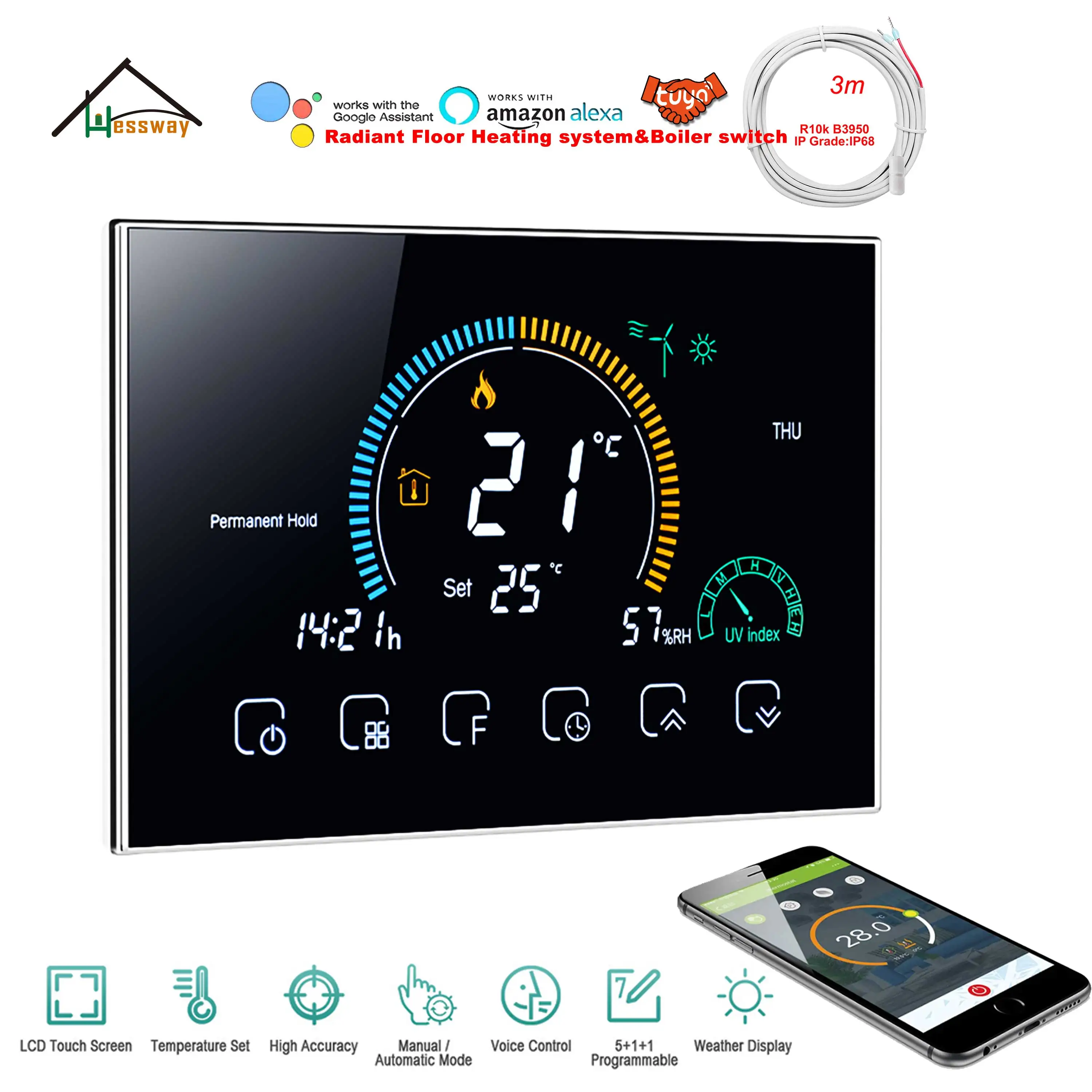 HESSWAY NC/NO Switch 5A/16A Электрический нагревательный THREMOSTAT WIFI бойлер с удлинителем порт