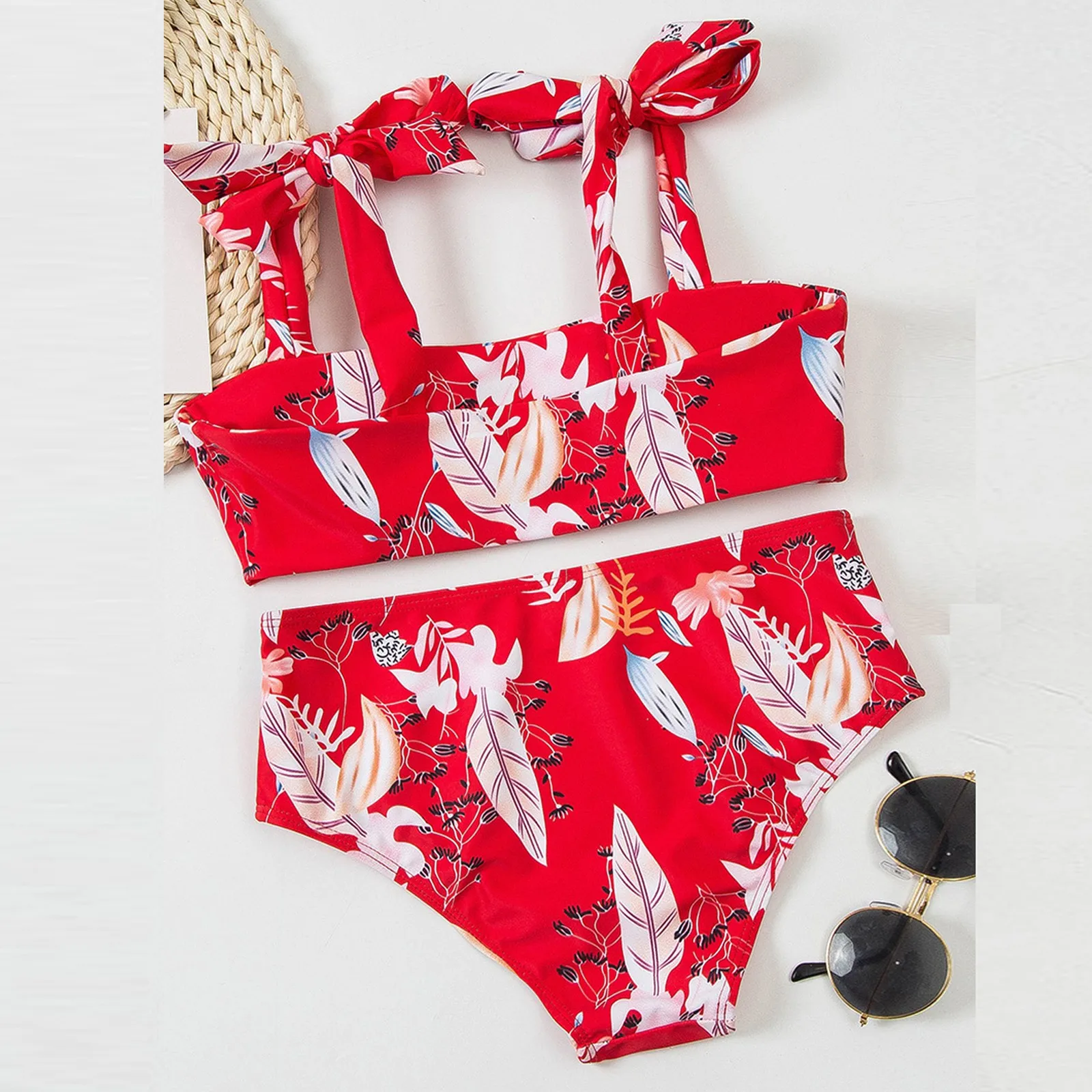 

Women's Fashion Sexy Floral Print High Waist Split Swimsuit Bikini Sexy Bikinis Solid Push Up Bikini 2021 Hot Sale