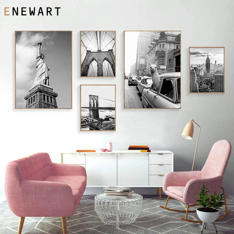 

Modern Black White Cityscape Wall Art Canvas Posters Prints Nordic New York City Paintings Picture for Living Room Home Decor