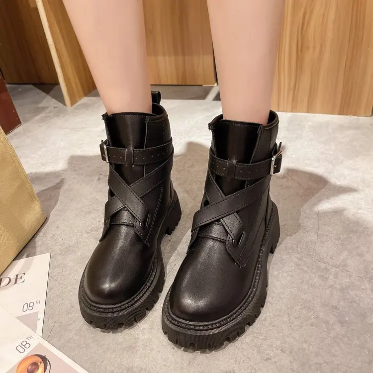 

2021 Winter Snow Boots New Ankle Boots for Women Boots Round Head Shoes Waterproof Warm Buckle Female Winter Boots Plus Size