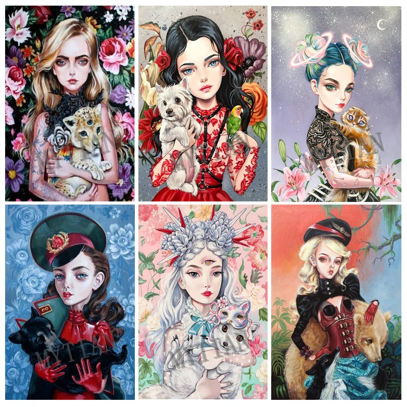 

Набор для алмазной вышивки «сделай сам», картина из квадратных/круглых страз с рисунком мультяшных девушек, цветов, животных, мозаика для де...