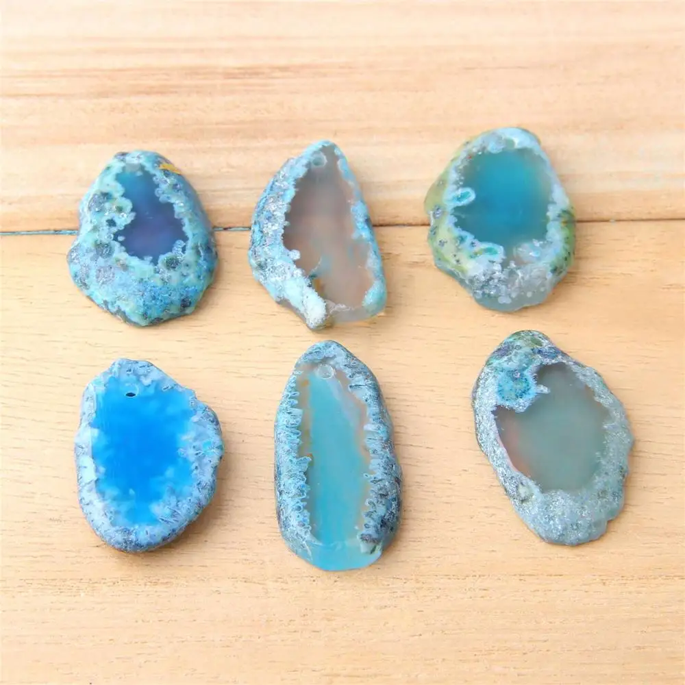 Синий натуральный Агат ломтик полированная геодезия бразильский кристалл кварц