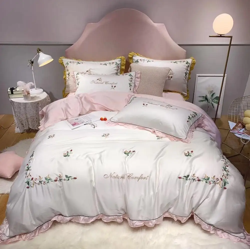 

Sholisa Luxury Long Shag cotton Bedding Sets Embroider Pattern Bed Linen 1*Duvet Cover 1*Bedsheet & 2*Pillowcases cover
