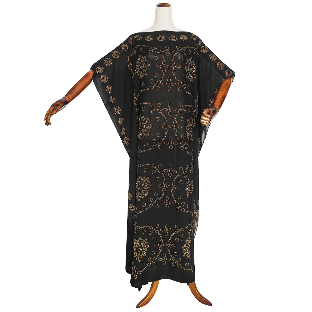 

Lady African Long Abaya Black Diamond 100ï¼… Cotton Chiffon Loose Size Long Dashiki Dress Loose And Comfortable Muslim Robe