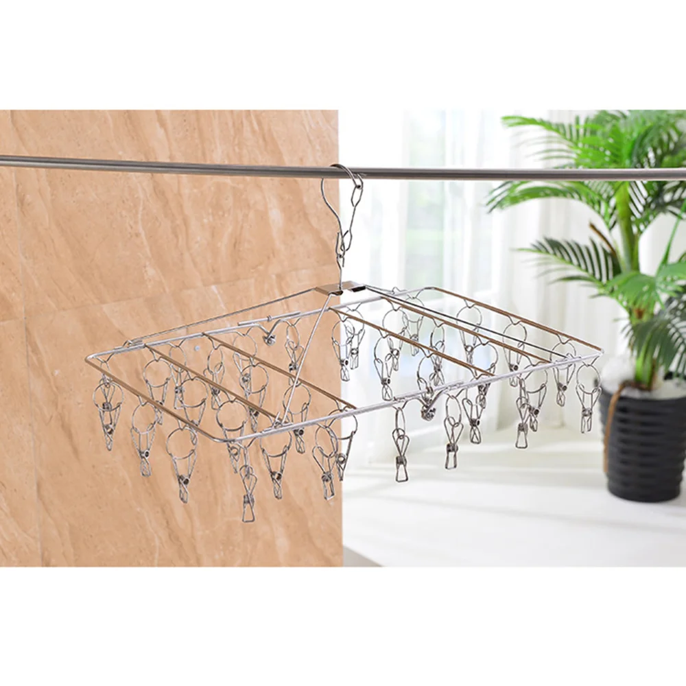 

Stainless Steel Folding Clip and Drip Laundry Hanger with Set of 52 Clothespins for Drying Clothing Towels Diaper Underwear Sock
