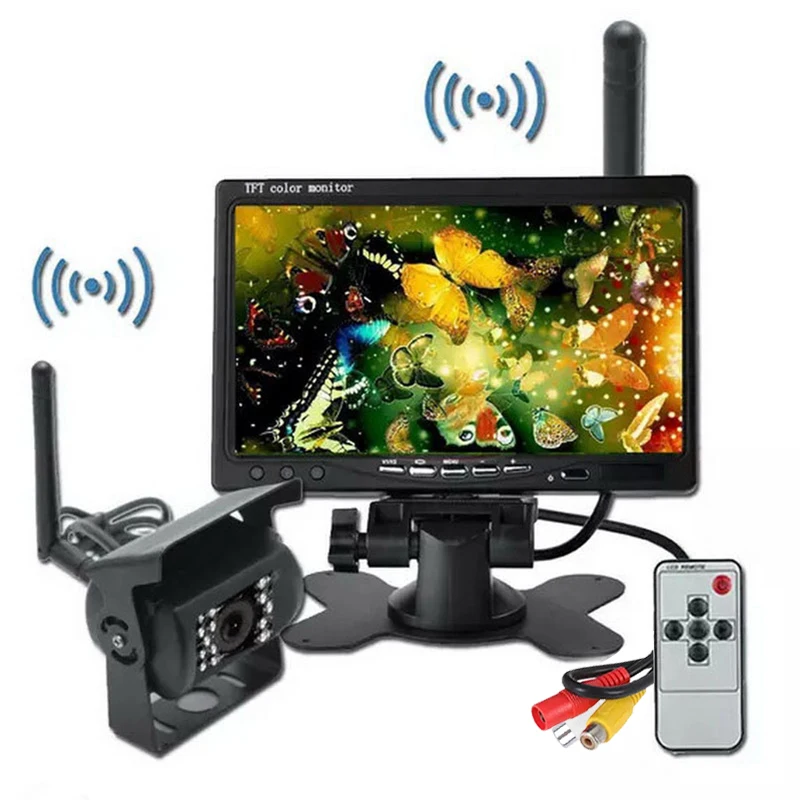 

Car Monitors 7 inch TFT LCD Wireless Rear View Monitor CMOS IR Night Vision Backup Camera Kit For Car Parking