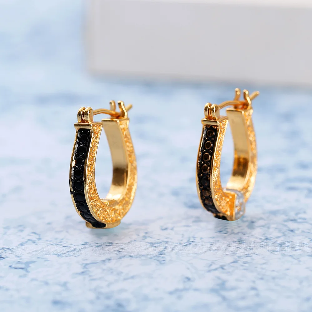 Элегантный 18k золотые серьги женский черный Циркон с украшением в виде