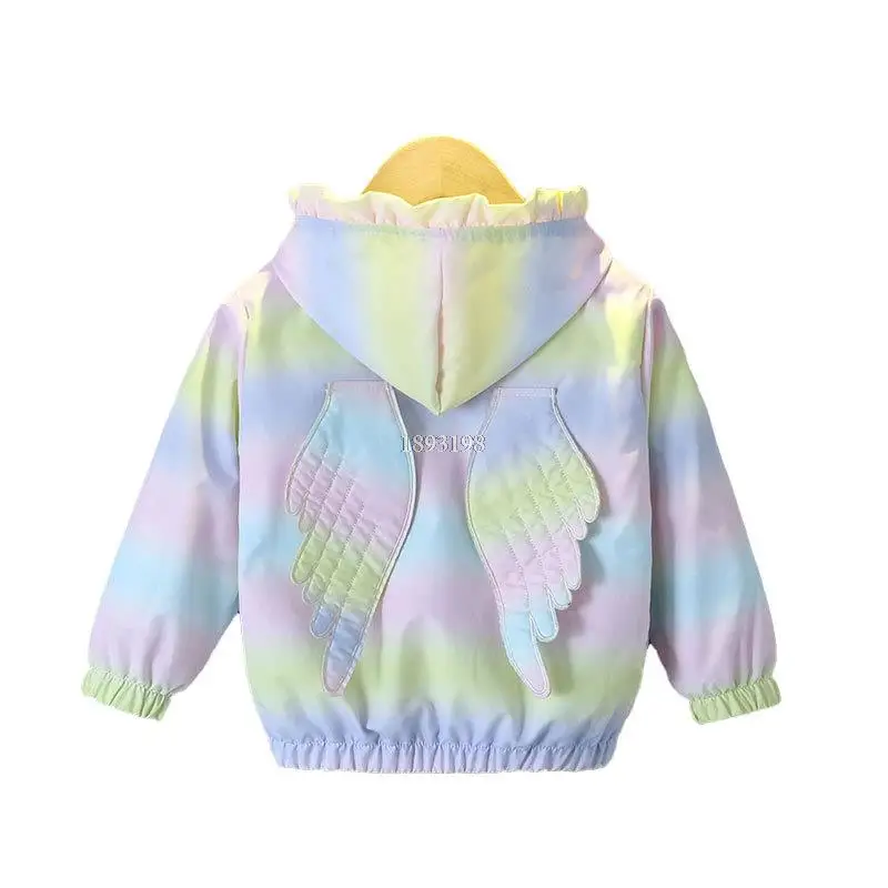 

Girls' Hooded Wings Windbreaker 2021 Spring Autumn New Children's Casual Gradient Color Korean Jacket Kids Hooded Lace Tops