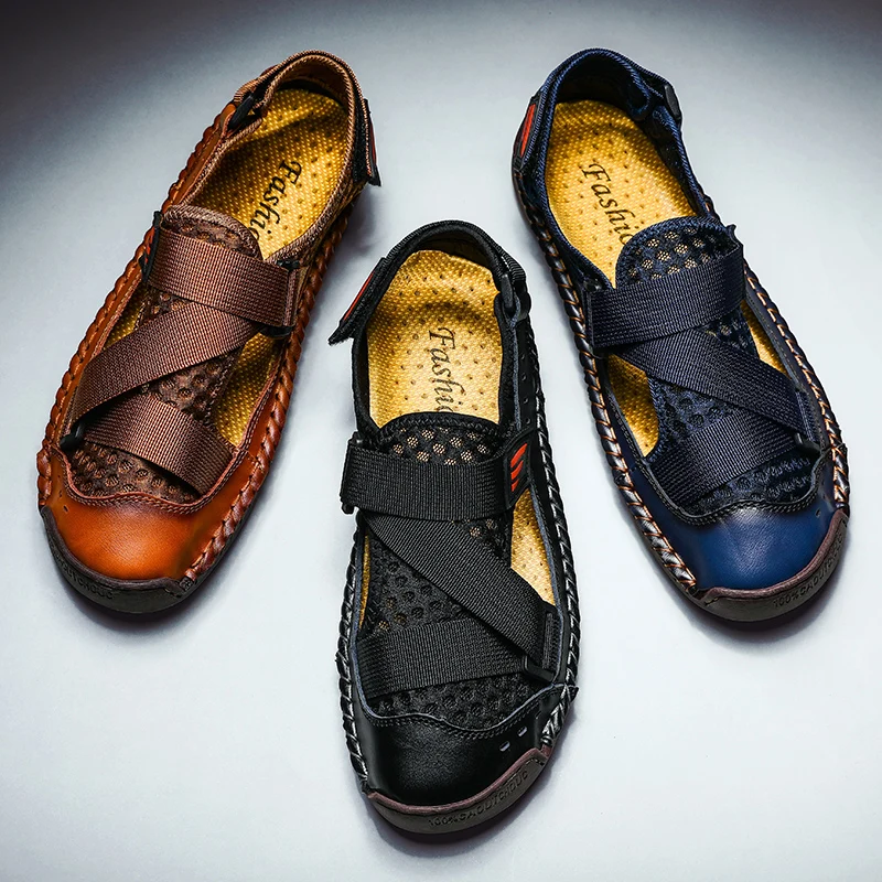 

Men Sandals Summer Flip Flops Slippers Leather Classic Sandals Outdoor Trekking Sandals Comfortable Men Beach Leather Shoes38-48