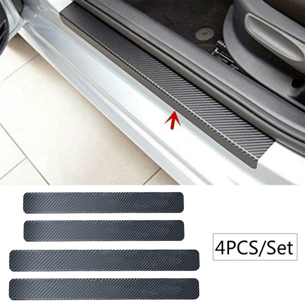 

4pcs/set 3D Carbon Fiber Car Door Plate Sill Scuff Cover Panel Sticker Black