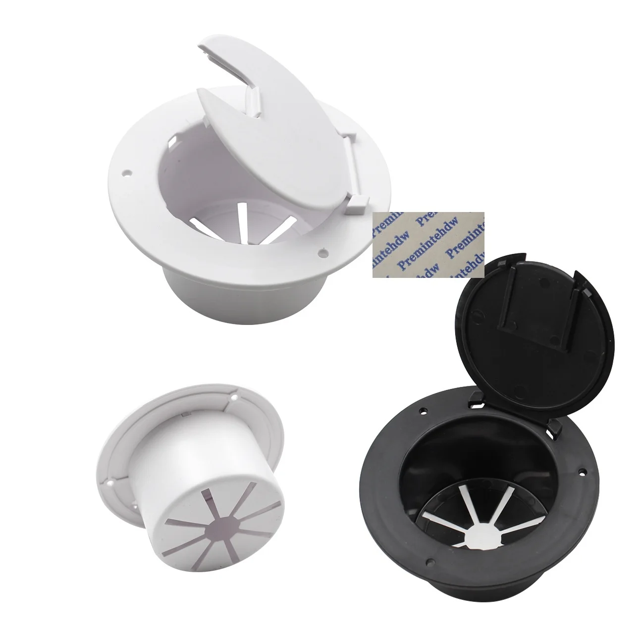 

White Black Plastic Recessed Exterior Wall Desktop Cable Grommet With Hinged Cover Plug Conceal Holder RV Caranvan