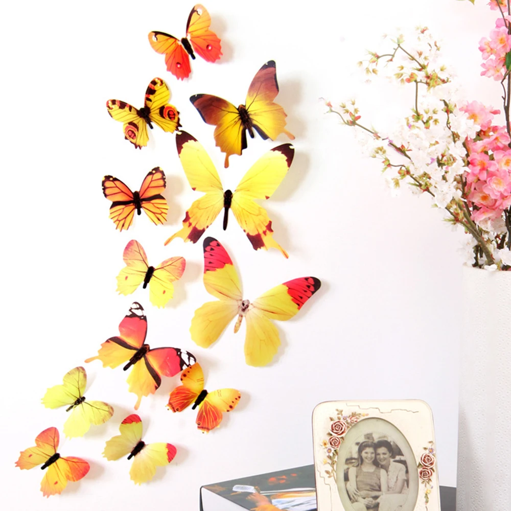 

12pcs/lot pvc printing simulation butterfly wall sticker decorations multi-color optional Wall tile glass furniture decor