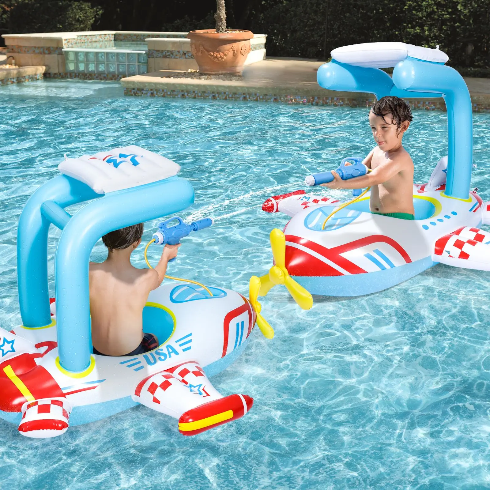 

PVC Inflatable Airplane Pool Float Baby Toddler Swimming Float Kids Seat Boat Swim Ring Pool Toys