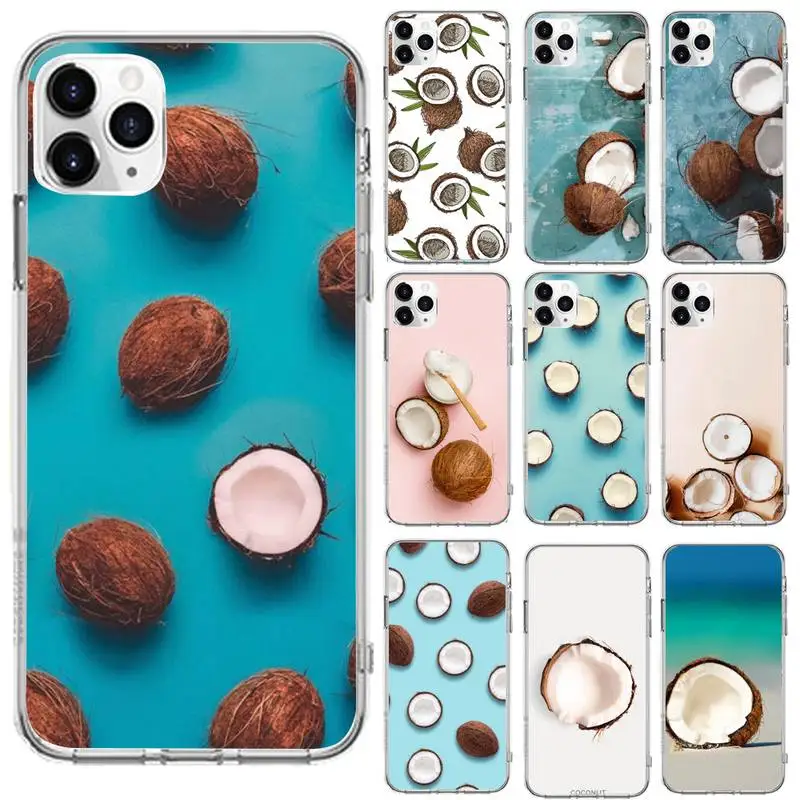 

Summer Fruit Coconut Phone Case Transparent for iPhone 6 7 8 11 12 s mini pro X XS XR MAX Plus se cover funda shell